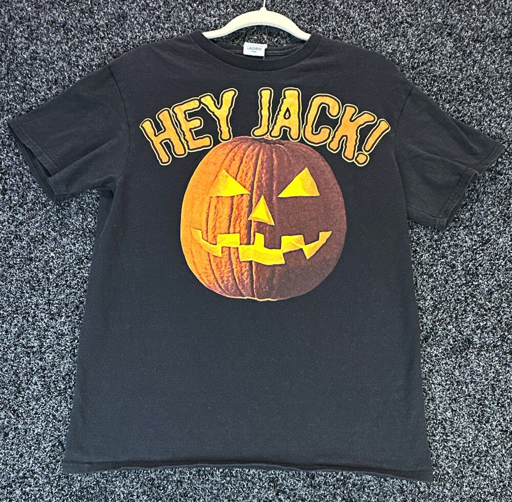 Vintage Y2K Hey Jack Halloween Pumpkin Graphic T Shirt Mens M Delta Black